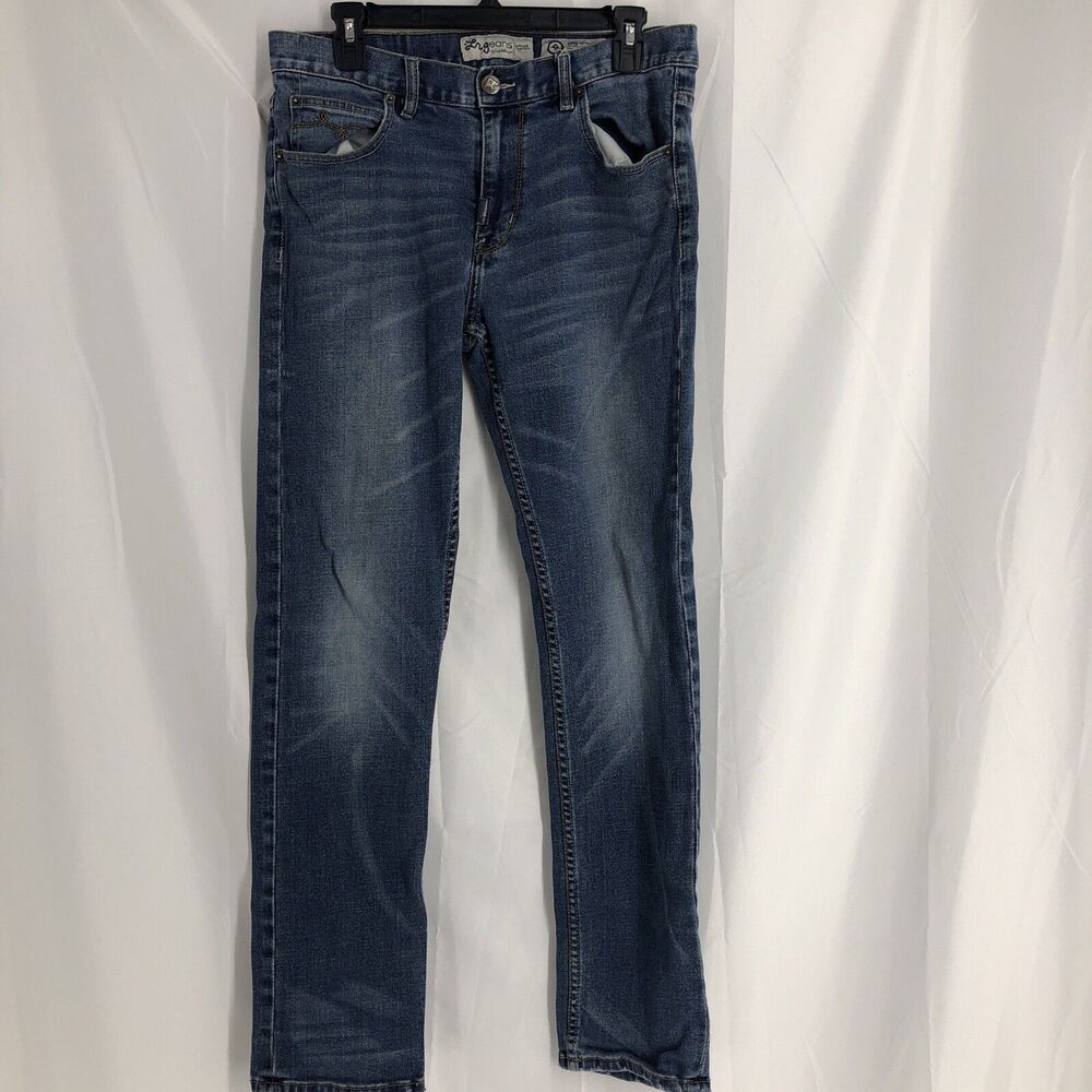 LRG LR Geans 34 Blue Regular Fit Straight Leg Blue Whiskered Fade